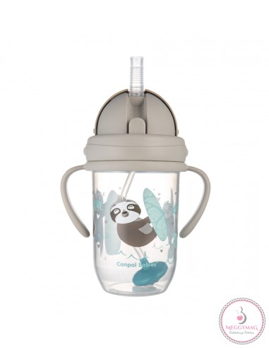 Canpol babies Cseppmentes szívószálas pohár nehezékkel Exotic Animals 270ml 6hó+ szürke