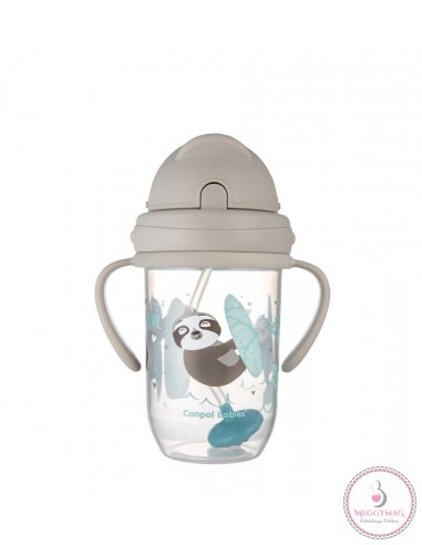 Canpol babies Cseppmentes szívószálas pohár nehezékkel Exotic Animals 270ml 6hó+ szürke