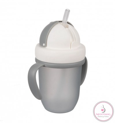 Canpol babies Szívószálas pohár 210 ml 9hó+ Flip Top matt szürke
