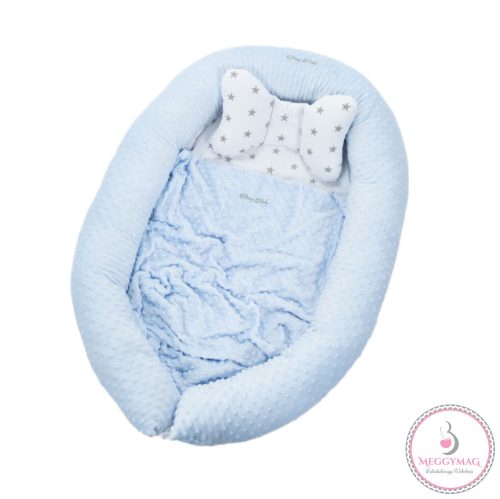Berrybaby Babafészek szett - Babakék minky - fehér csillagos, KÉSZLETEN A BOLTBAN!