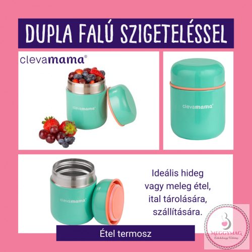 Clevamama étel termosz 240 ml – rozsdamentes acél és csepegésmentes, UTOLSÓ DARAB!