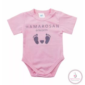   Hamarosan érkezem feliratos baba body, babaváró ajándék, 56-os