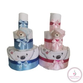 Mini háromszintes pelenkatorta macis kiegészítőkkel 