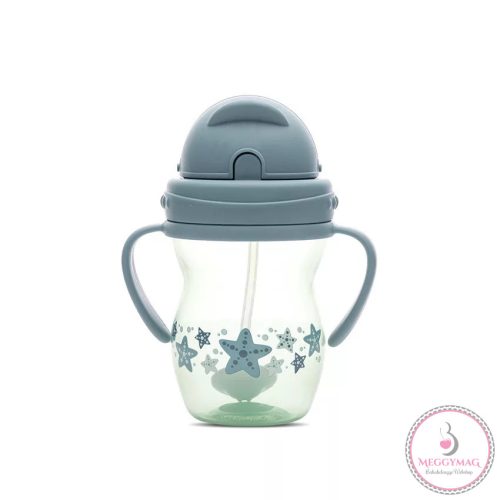 Baby Care szívószálas itató fogantyúval 275ml - Blue/Green