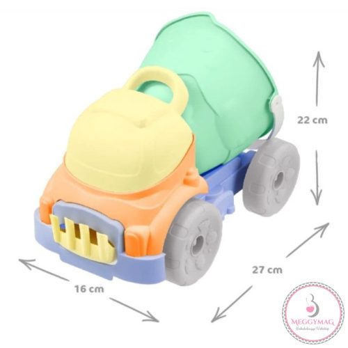 MOCHTOYS homokozó szett 6 részes, vödrös dömperrel PASZTELL ZÖLD/SÁRGA, KÉSZLETEN A BOLTBAN!