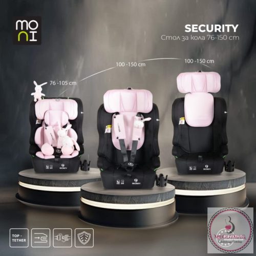 Moni SECURITY isofixes autósülés ajándék 2plüss+párna 76-150cm PINK 