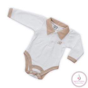 Kisfiú body gallérral - fehér - bézs 86