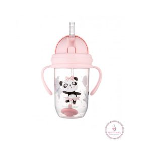   Canpol babies Cseppmentes szívószálas pohár nehezékkel Exotic Animals 270ml 6hó+ rózsaszín