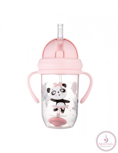 Canpol babies Cseppmentes szívószálas pohár nehezékkel Exotic Animals 270ml 6hó+ rózsaszín