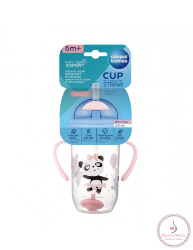 Canpol babies Cseppmentes szívószálas pohár nehezékkel Exotic Animals 270ml 6hó+ rózsaszín