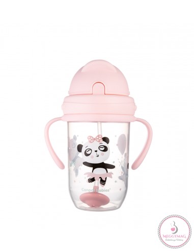 Canpol babies Cseppmentes szívószálas pohár nehezékkel Exotic Animals 270ml 6hó+ rózsaszín