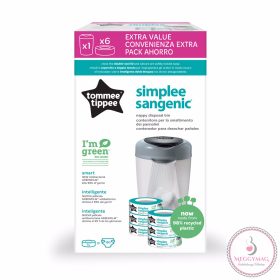   Tommee Tippee pelenkacsomagoló vödör Simple Sangenic fehér 6db-os utántöltővel