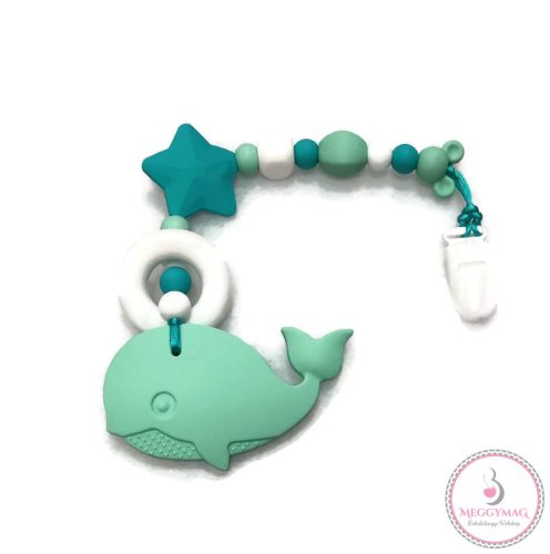NuskyToys szilikon rágóka, menta bálna 