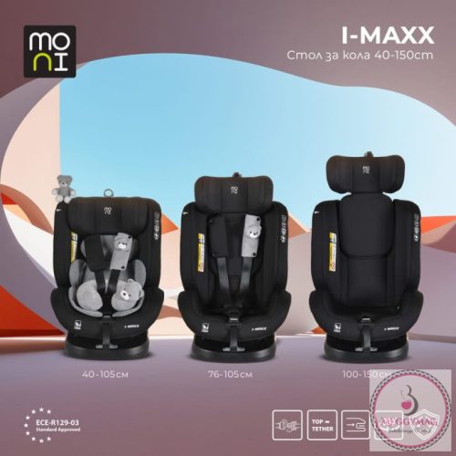 Moni i-MAXX autósülés, isofix, forgatható, 2 plüss+párna 40-150cm SZÜRKE, KÉSZLETEN A BOLTBAN!