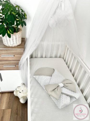 Kókuszpólya – fehér minky és szürke pamut, 80×80 cm, KÉSZLETEN A BOLTBAN!