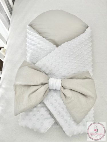 Kókuszpólya – fehér minky és szürke pamut, 80×80 cm, KÉSZLETEN A BOLTBAN!