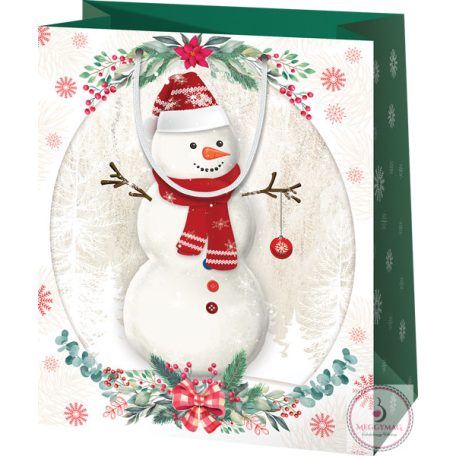 Díszzacskó exkluzív közepes, hóemberes karácsony 23 x 18 x 10 cm 