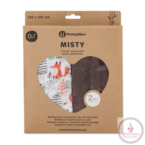 PETITE&MARS Bambusz muszlin 2db-os kifogó szett Misty Forest Fox, 120 x 120 cm