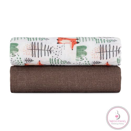 PETITE&MARS Bambusz muszlin 2db-os kifogó szett Misty Forest Fox, 120 x 120 cm