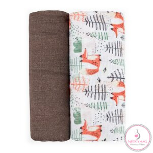PETITE&MARS Bambusz muszlin 2db-os kifogó szett Misty Forest Fox, 120 x 120 cm