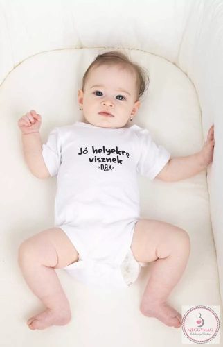 DRK "Jó helyekre visznek" mintával nyomott rövid ujjú baba body