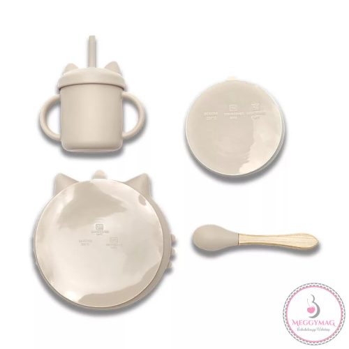 Lorelli szilikon étkészlet tapadókorongos tányérral 4 db-os  - Beige