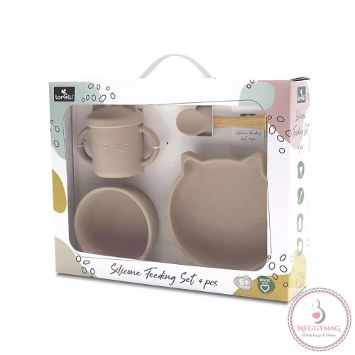 Lorelli szilikon étkészlet tapadókorongos tányérral 4 db-os  - Beige
