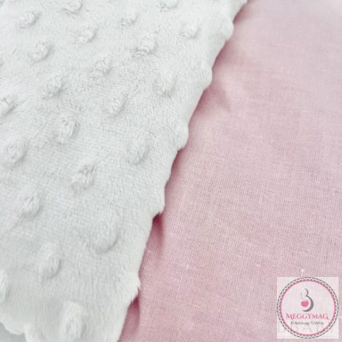 Kétoldalú babatakaró 70×90 cm | Púder pamutvászon, krém minky, antiallergén töltettel, KÉSZLETEN A BOLTBAN!