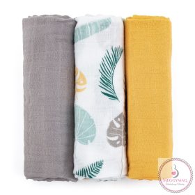   PETITE&MARS Bambusz muszlin 3db-os pelenka szett Moussy Ochre Leaves, 68 x 68 cm