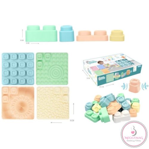 MOCHTOYS Play&Squish szenzorikus szőnyeg - tapilap+ kockák NAGY szett 24+4db PASZTELL