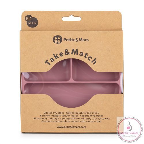 PETITE&MARS Szilikon osztott tányér, kerek Take&Match Dusty Rose 6m+