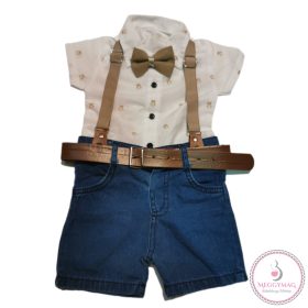   5 részes alkalmi kisfiú szett farmer rövid nadrággal 80-as
