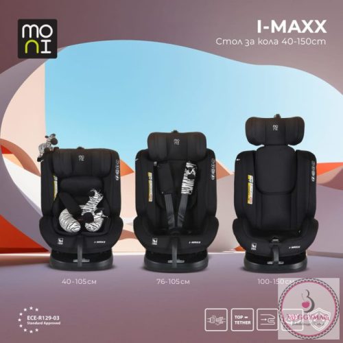 Moni i-MAXX autósülés, isofix, forgatható, 2 plüss+párna 40-150cm FEKETE 