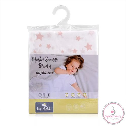 Lorelli Muszlin takaró / textil pelenka 80x80 cm - White With Rose Stars 