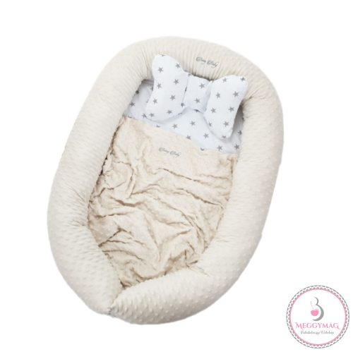 Berrybaby Babafészek szett - Mogyoró minky - fehér csillagos 