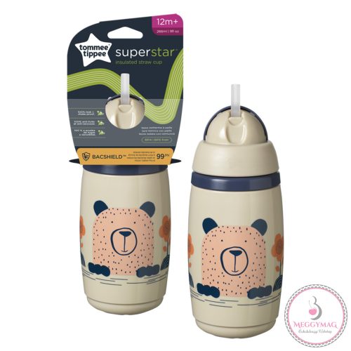 Tommee Tippee itatópohár - Superstar Insulated Straw Cup szívószálas hőtartó 266ml 12hó drapp