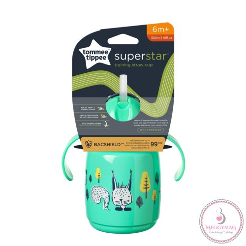 Tommee Tippee itatópohár - Superstar Training Straw Cup szívószálas 300ml 6hó zöld