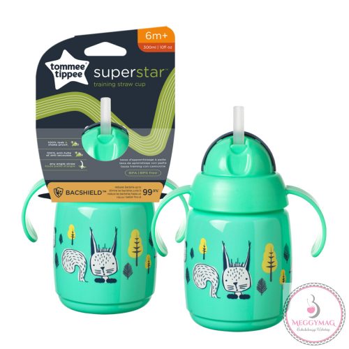 Tommee Tippee itatópohár - Superstar Training Straw Cup szívószálas 300ml 6hó zöld