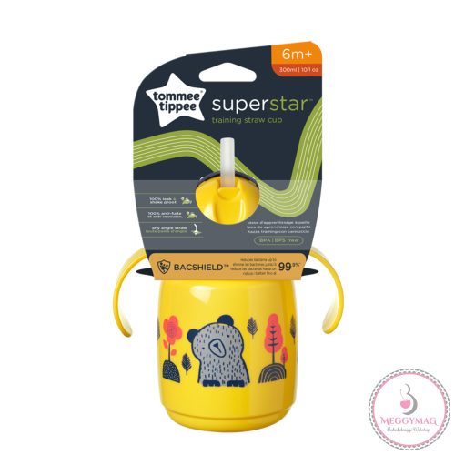 Tommee Tippee itatópohár - Superstar Training Straw Cup szívószálas 300ml 6hó sárga