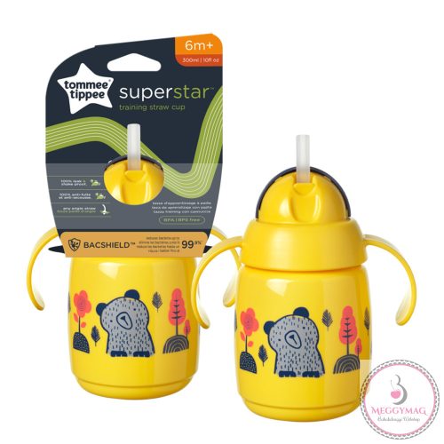 Tommee Tippee itatópohár - Superstar Training Straw Cup szívószálas 300ml 6hó sárga