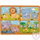 Vadállatok kicsinyükkel fa forma-puzzle fogantyúval - Woodyland