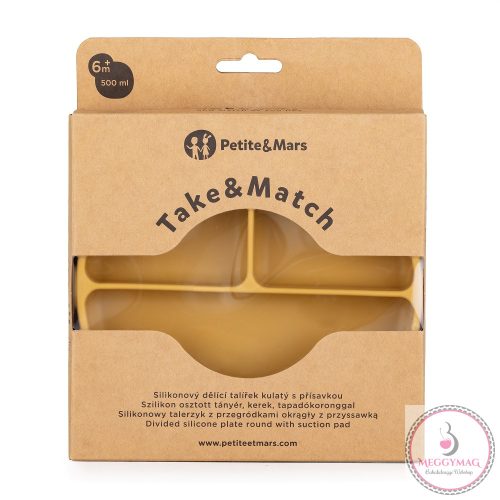 PETITE&MARS Szilikon osztott tányér, kerek Take&Match Intense Ochre 6m+