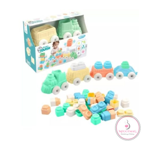 MOCHTOYS Play&Squish puha vonat és kocka szett 12db PASZTELL