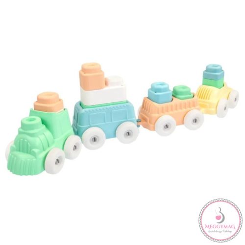 MOCHTOYS Play&Squish puha vonat és kocka szett 12db PASZTELL