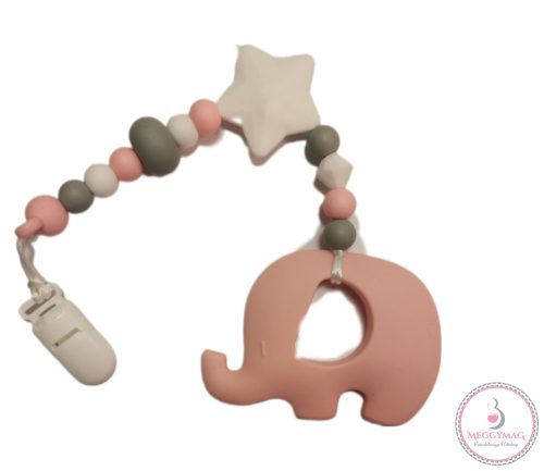 NuskyToys szilikon rágóka Elefánt szürke - rózsa