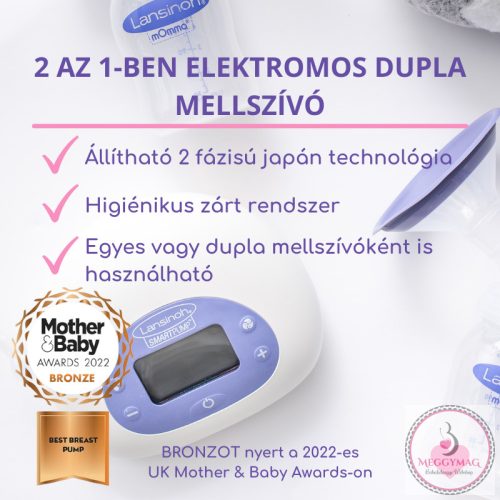 Lansinoh 2 az 1-ben elektromos dupla mellszívó + 2 db 160ml cumisüveg szettben