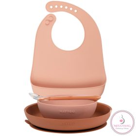Nattou étkészlet szilikon 4 részes előkével pink