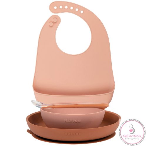 Nattou étkészlet szilikon 4 részes előkével pink