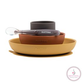   Nattou étkészlet szilikon 4 részes pohárral curry-terrakotta