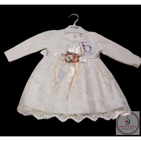 Alkalmi kislány ruha, koszorúslány ruha babáknak, fehér, 74-es